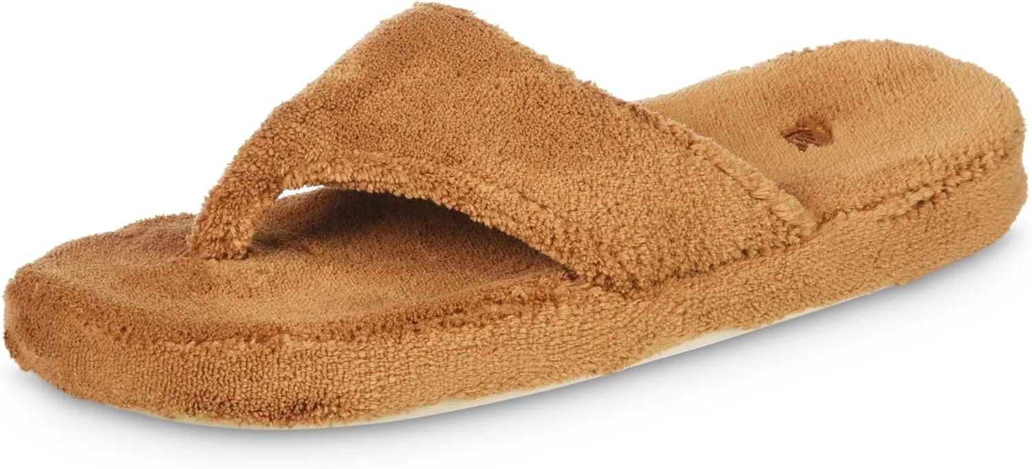 Acorn Women's Spa Thong Slippers with Cloud Contour Comfort - Arch Support and Plush Fluffy Terry Lining, Perfect for Beach, Camping, Poolside, or Bathroom Wear
