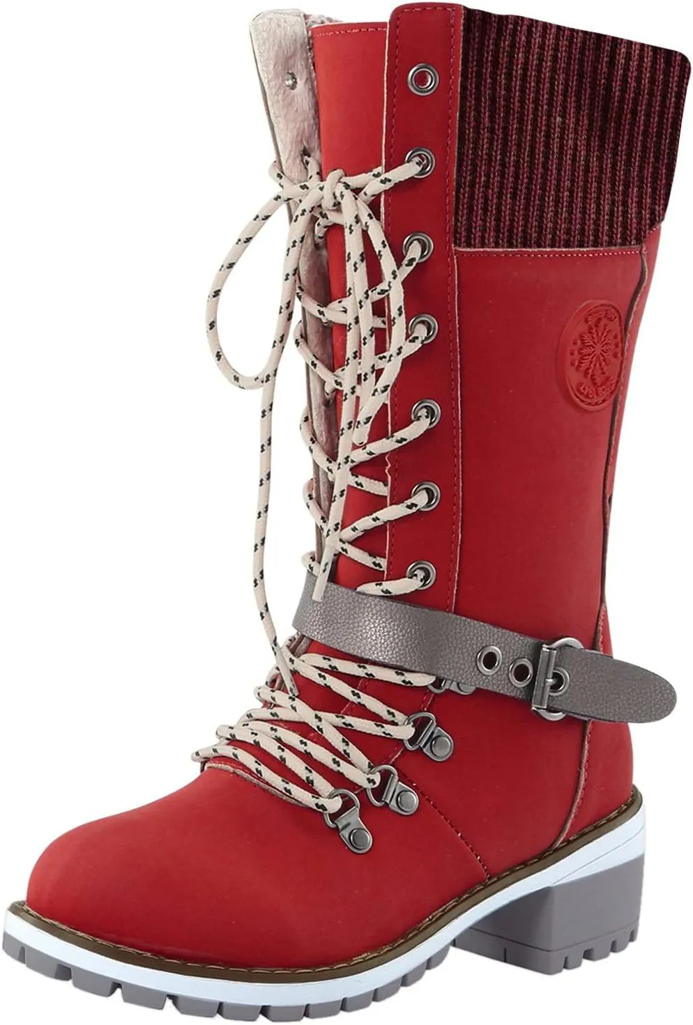 AMDBEL Winter Boots for Women 2023, Womens Motorcycle BootsWomen's Combat Riding Platform Knee High Boots Lace Up Fall Gothic Motorcycle Boots