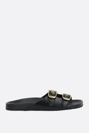 Asymmetric Pattern Leather Slides