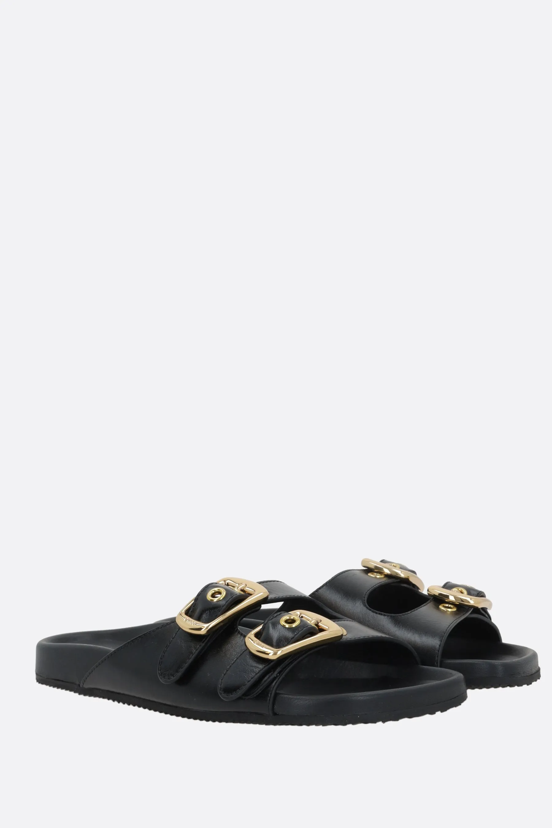 Asymmetric Pattern Leather Slides
