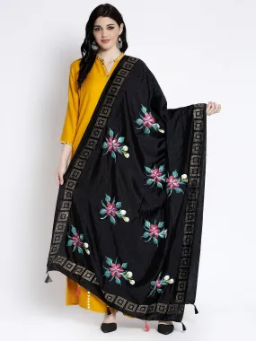 Black Embellished Silk Dupatta