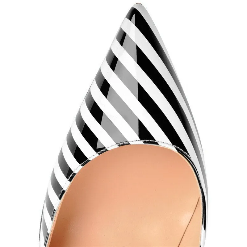 Black White Stripe High Heel Shoes