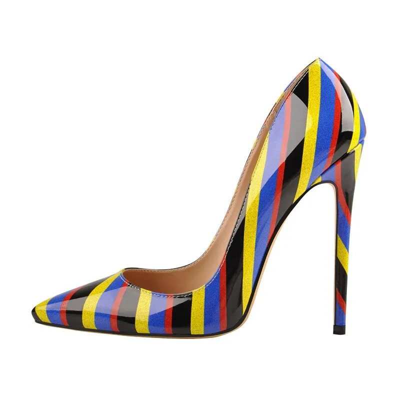 Black White Stripe High Heel Shoes