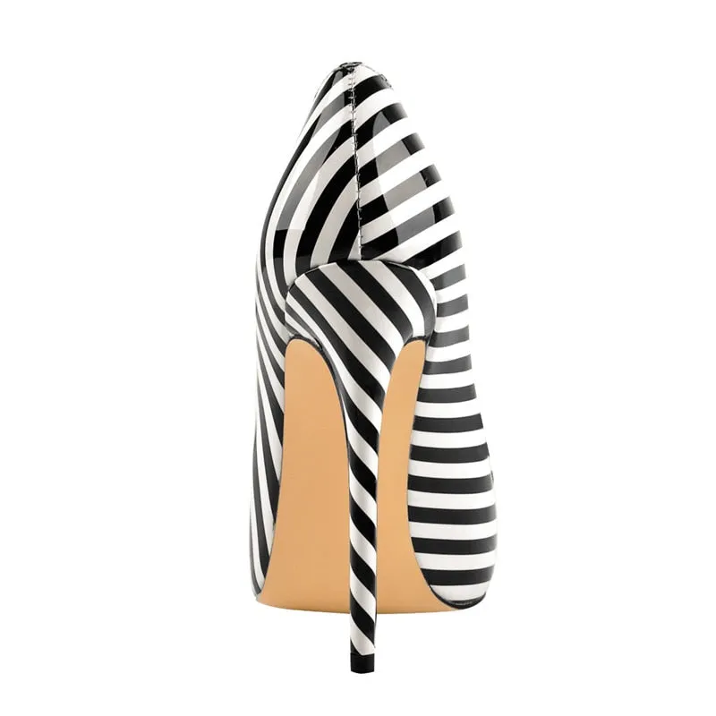Black White Stripe High Heel Shoes