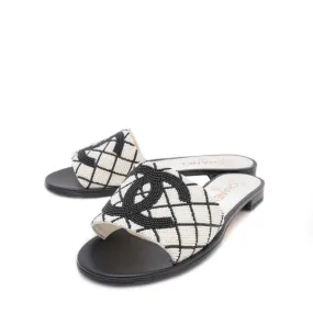 Chanel Bicolor CC Pearl Embroidery Mules 39.5