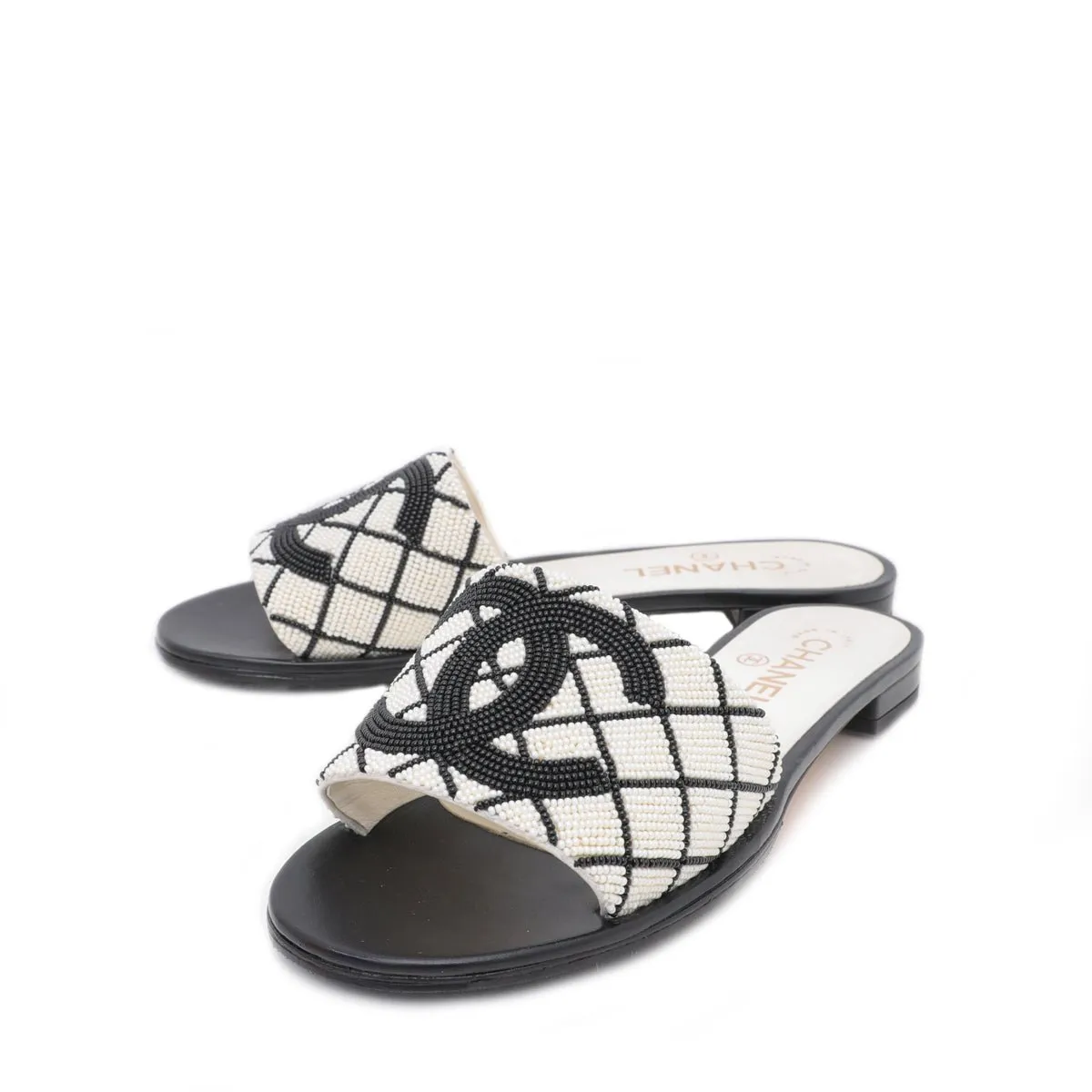 Chanel Bicolor CC Pearl Embroidery Mules 39.5