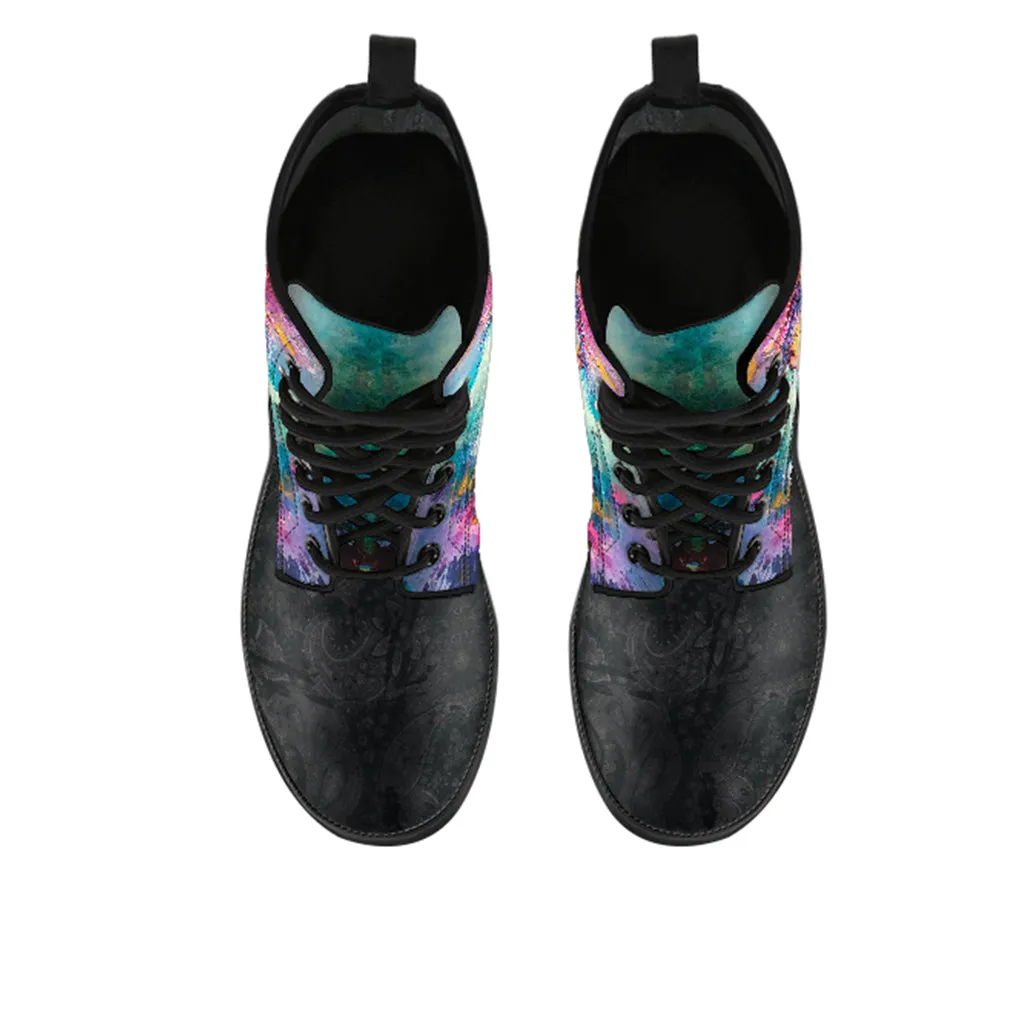 Colorful Horse Head Women's Vegan Leather Combat Boots