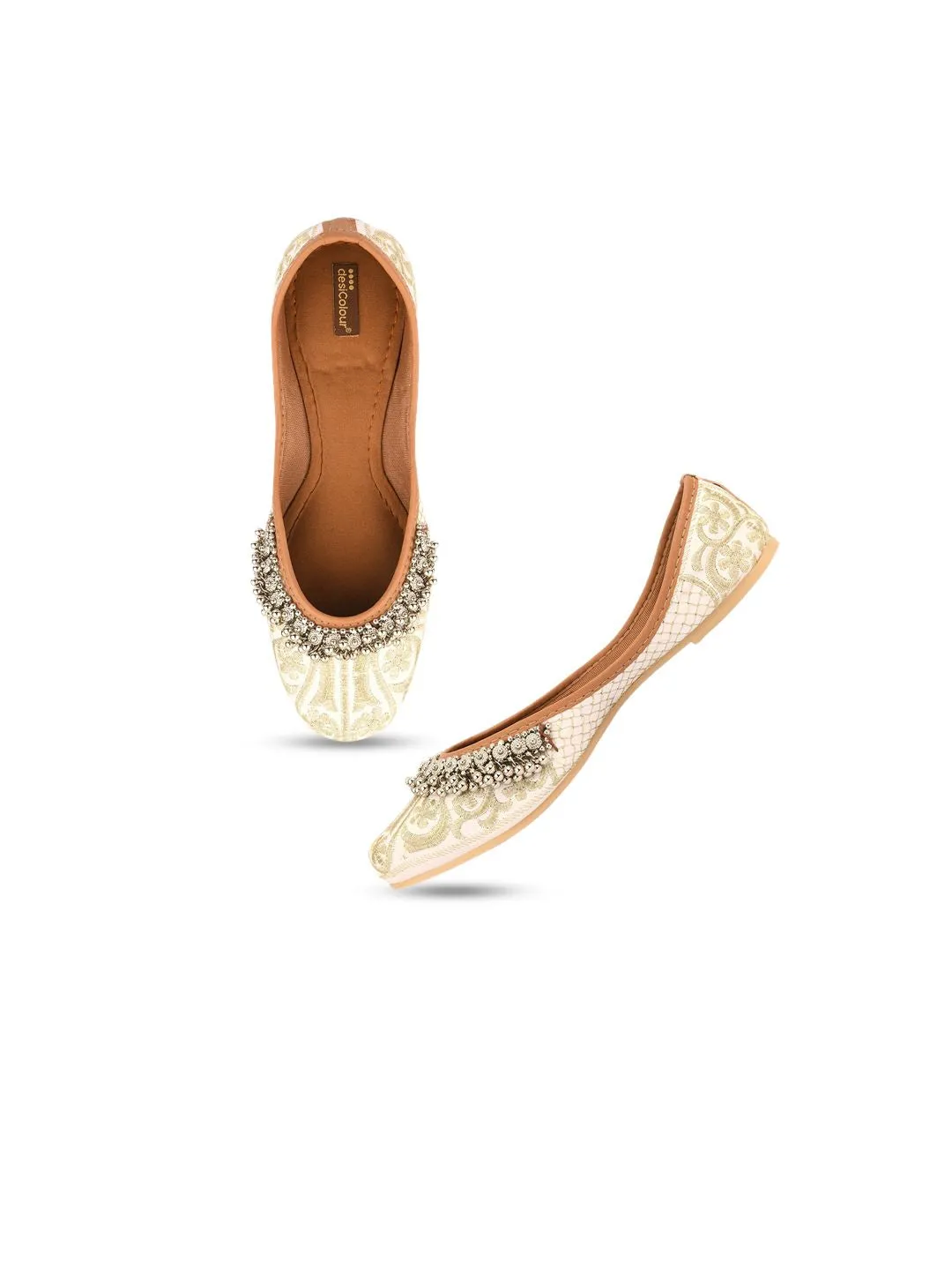 DESI COLOUR Women Embellished Woven Design Ethnic Mojaris