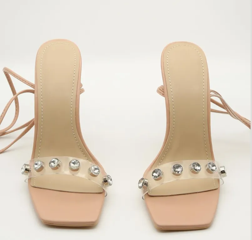 Diamante Strap Tie Up Heels