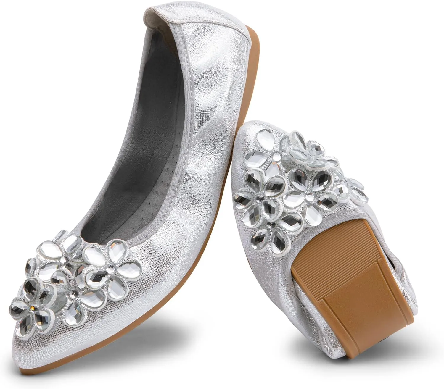 DREAM PAIRS Ballet Flats Shoes for Women, Women's Pointed Toe Rhinestone Sparkly Foldable Flats, Comfortable Shoes for Women Dressy Wedding Party Work Drive