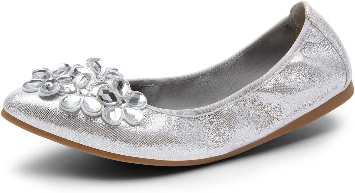 DREAM PAIRS Ballet Flats Shoes for Women, Women's Pointed Toe Rhinestone Sparkly Foldable Flats, Comfortable Shoes for Women Dressy Wedding Party Work Drive