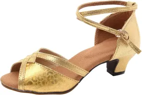 Dress Sandals Shoes for Women Leather Open Toe High Heels Ladies Gold Silver Glittering with Ankle Strap