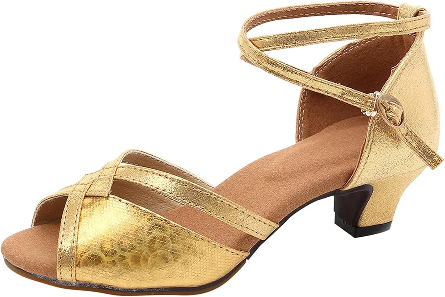 Dress Sandals Shoes for Women Leather Open Toe High Heels Ladies Gold Silver Glittering with Ankle Strap