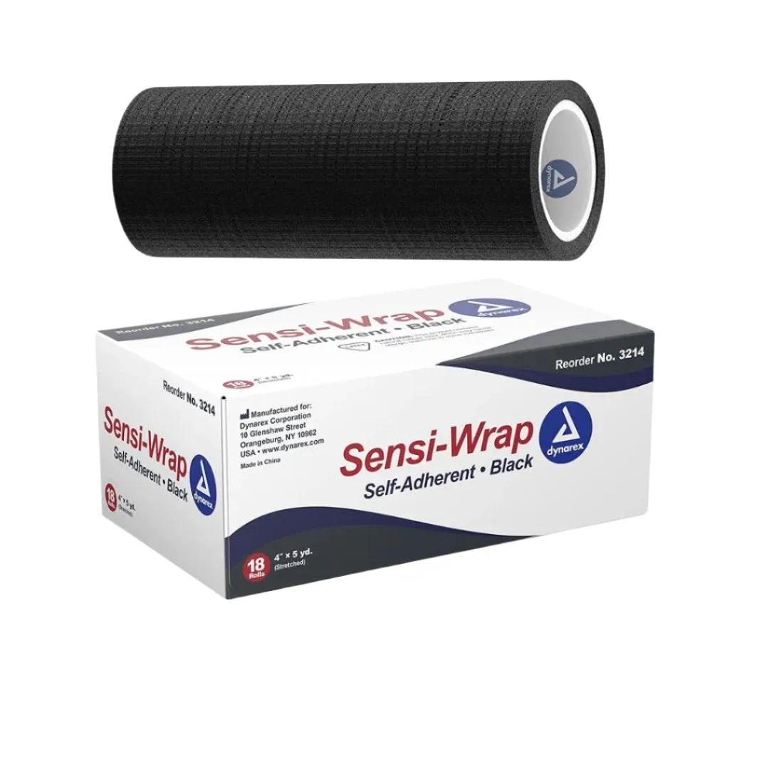 Dynarex 3214 Sensi Latex Self-Adherent Wrap 4" x 5 yds Black Box of 18