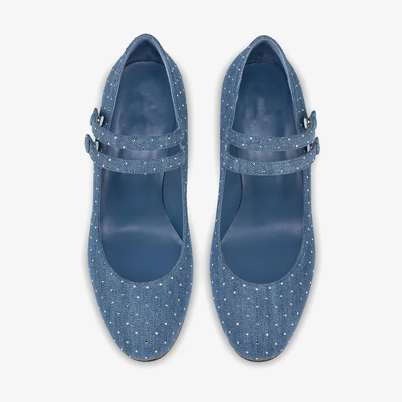 Elegant Denim Blue Pumps Strass