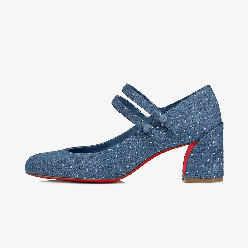 Elegant Denim Blue Pumps Strass