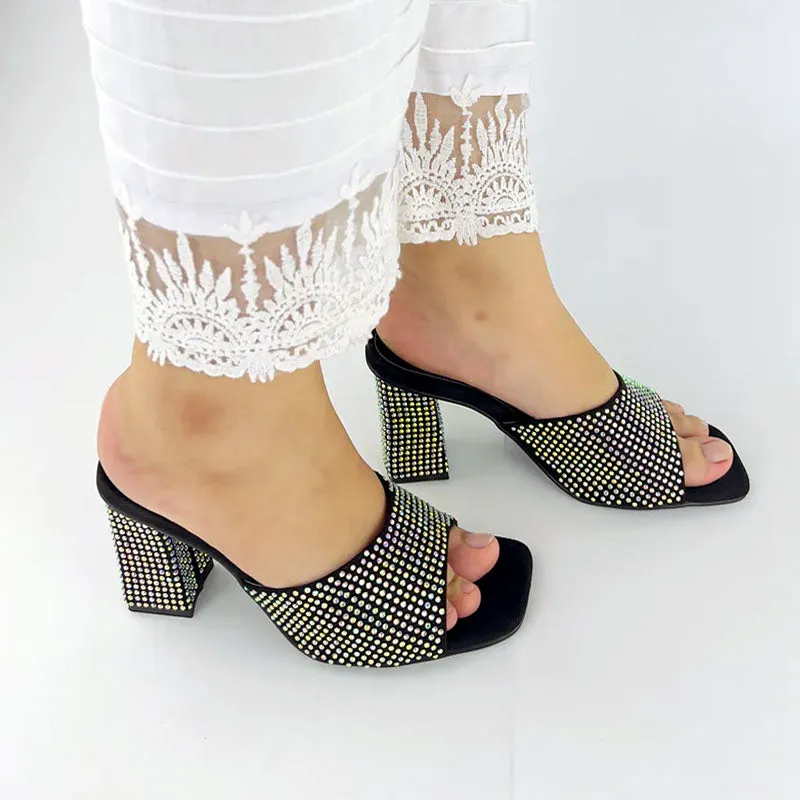 Embellished Peep Toe Formal Thick Heeled Shoes