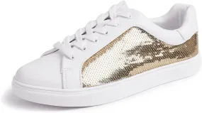 FEVERSOLE Women's Fashion Sparkle Sequin Embellished Sneaker Party Holiday Casual Shoes