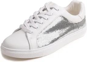 FEVERSOLE Women's Fashion Sparkle Sequin Embellished Sneaker Party Holiday Casual Shoes