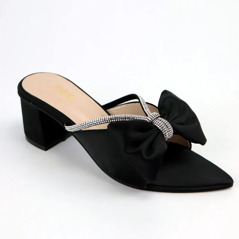 Formal Satin Bow Rhinestone Decor Block Heels $10386 #22