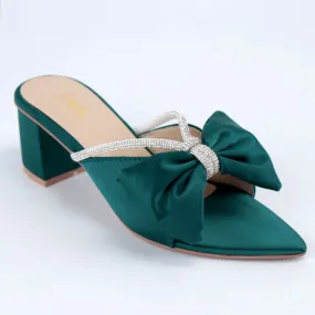 Formal Satin Bow Rhinestone Decor Block Heels $10386 #22