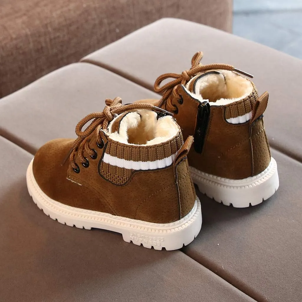 Girls Boots Ankle Boots Chunky Heel Slip on Casual Short Booties Faux Fur Lined Kids Winter Ankle Shoes with Zipper