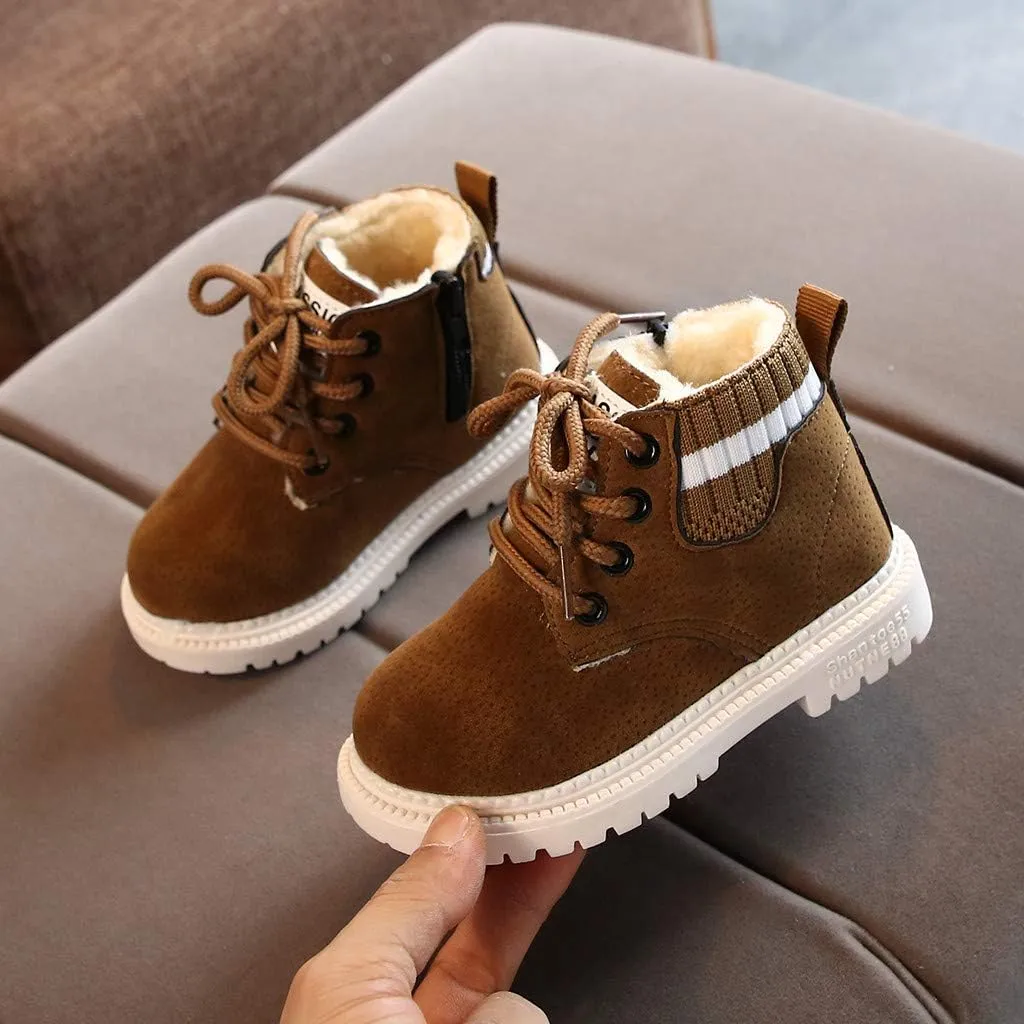 Girls Boots Ankle Boots Chunky Heel Slip on Casual Short Booties Faux Fur Lined Kids Winter Ankle Shoes with Zipper