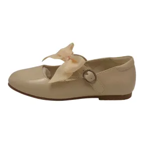 Girls Cream Grosgrain Bow Strap Patent Flats 5 Toddler-4 Kids