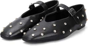 Goolita Sparkly Rhinestone Flats for Women, Square Toe Low Heel Studded Balle Flats Shoes Comfortable Buckle Strap Mary Jane Shoes