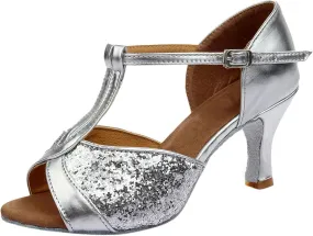 Heels for Women Satin Latin Dance Shoes Ballroom Performance Dancing Shoes Open Toe Heels with Ankle Strap