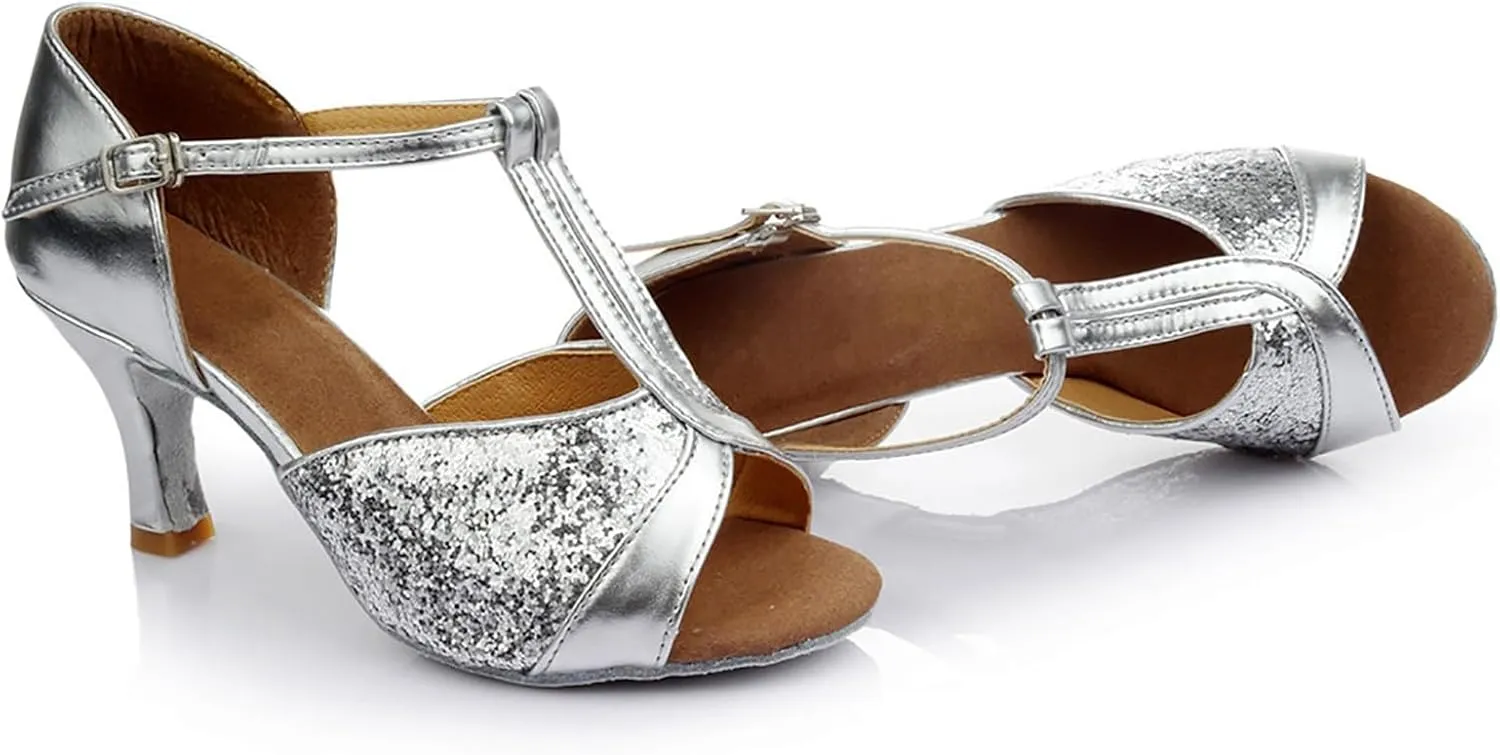 Heels for Women Satin Latin Dance Shoes Ballroom Performance Dancing Shoes Open Toe Heels with Ankle Strap