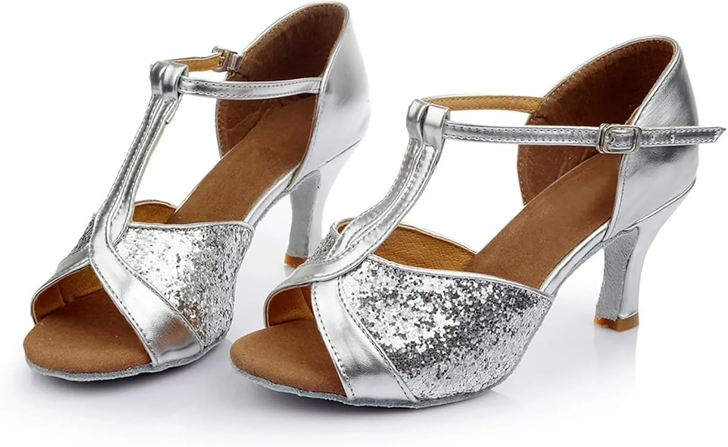 Heels for Women Satin Latin Dance Shoes Ballroom Performance Dancing Shoes Open Toe Heels with Ankle Strap