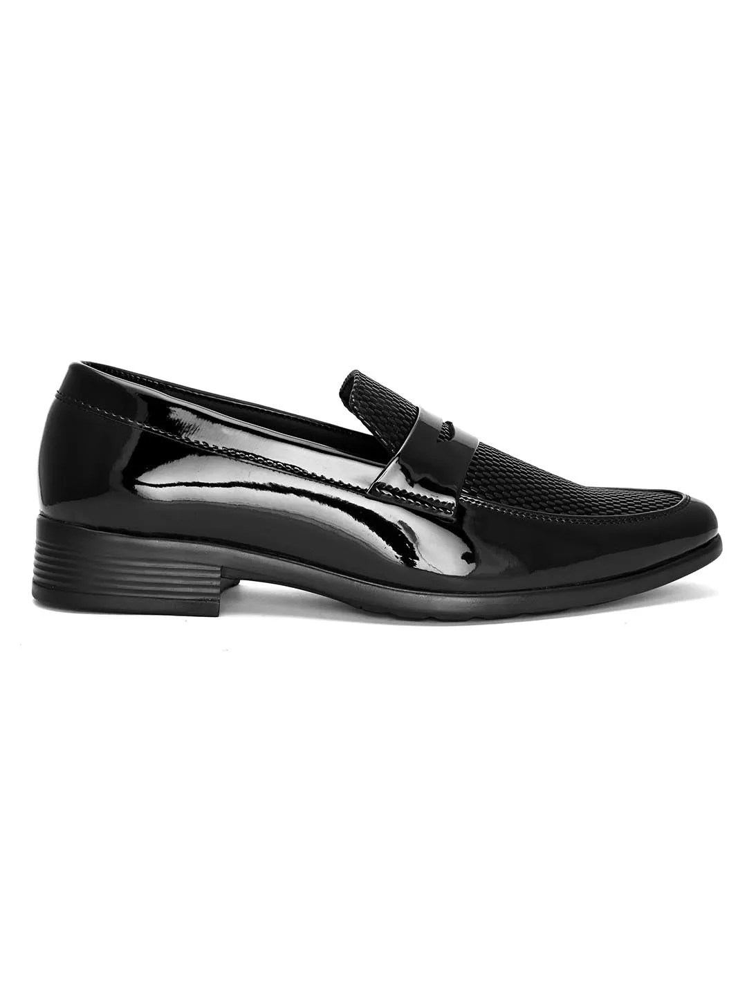 Hydes N Hues Men Black Textured Formal Slip-Ons