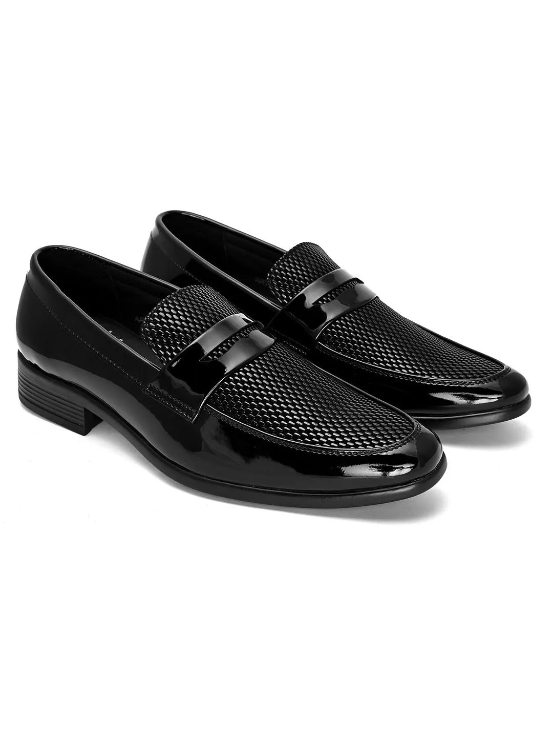 Hydes N Hues Men Black Textured Formal Slip-Ons