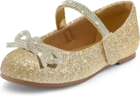 K KomForme Girl's Bow Mary Jane Dress Shoes Ballet Princess Flats with Rhinestone Strap for Party Wedding School, Toddler/Little Kid/Big Kid