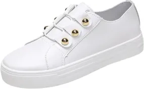 Ladmiple Shoes For Women Dressy Casual Flats Leather Sneakers Low Top Lace Up Fashion Comfortable Summer Slip On Loafers