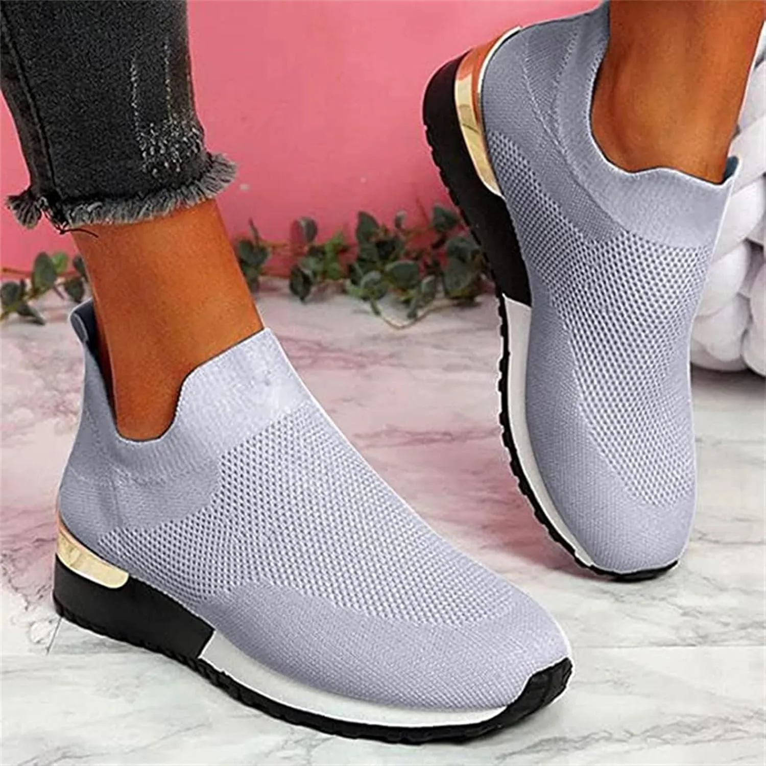 Ladmiple Shoes For Women Sneakers Trendy Slip On Lightweight Tennis Running Gym Workout Shoes Fashion Mesh Walking Sneakers