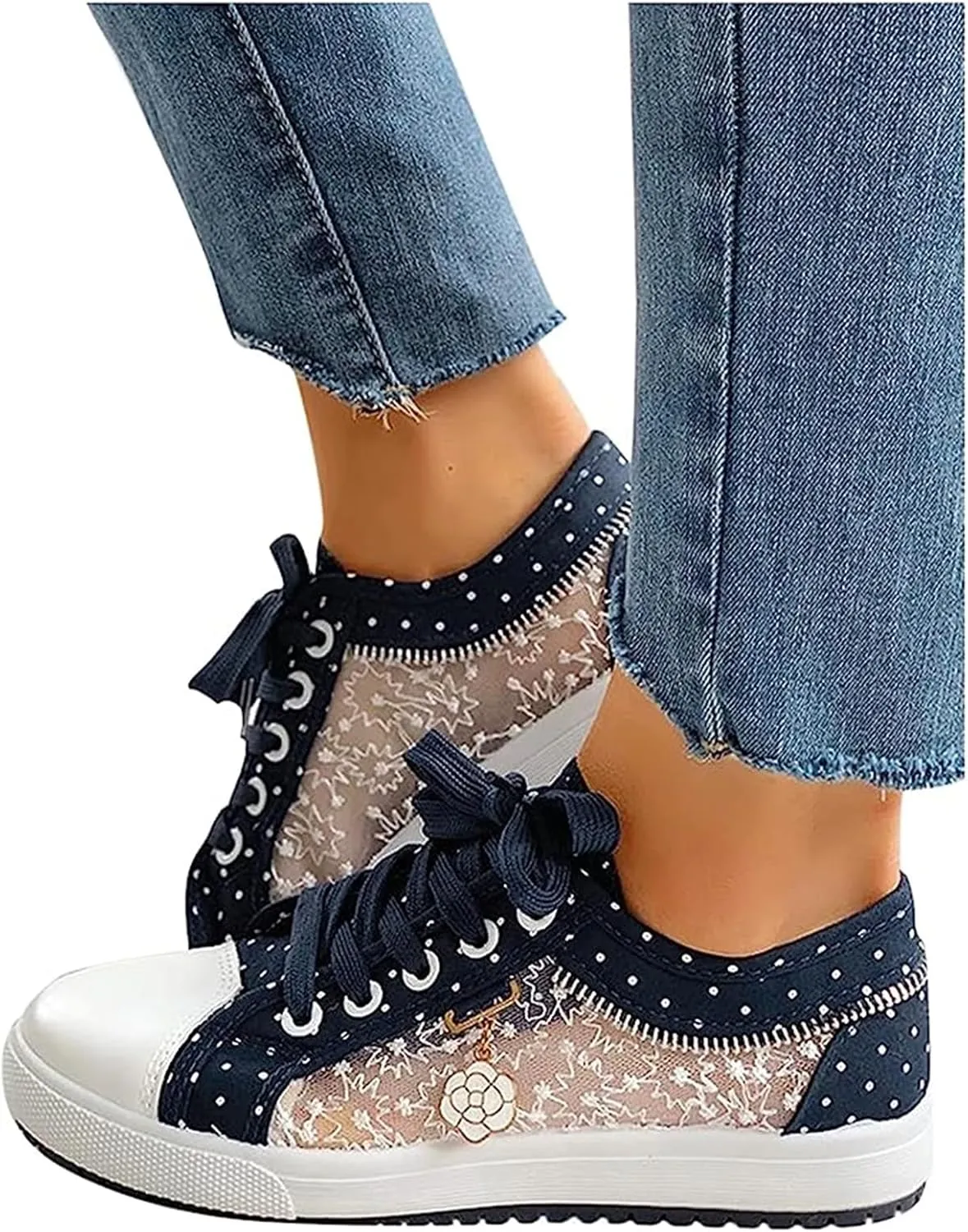 Ladmiple Sneakers For Women Slip On Wide Width Walking Shoes Fashion Dressy Casual Summer Lace Up Platform Flats Loafers