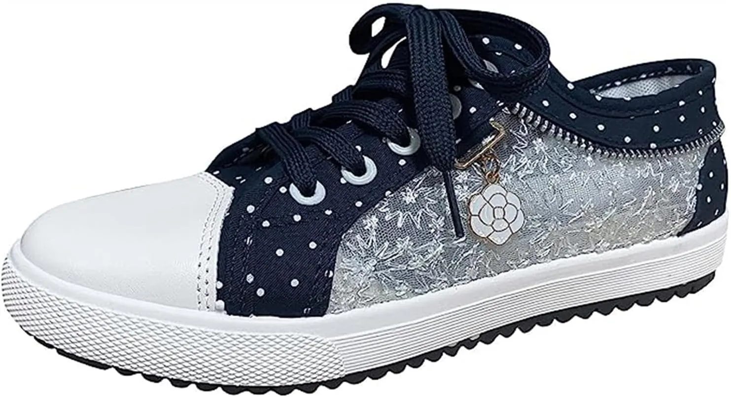 Ladmiple Sneakers For Women Slip On Wide Width Walking Shoes Fashion Dressy Casual Summer Lace Up Platform Flats Loafers