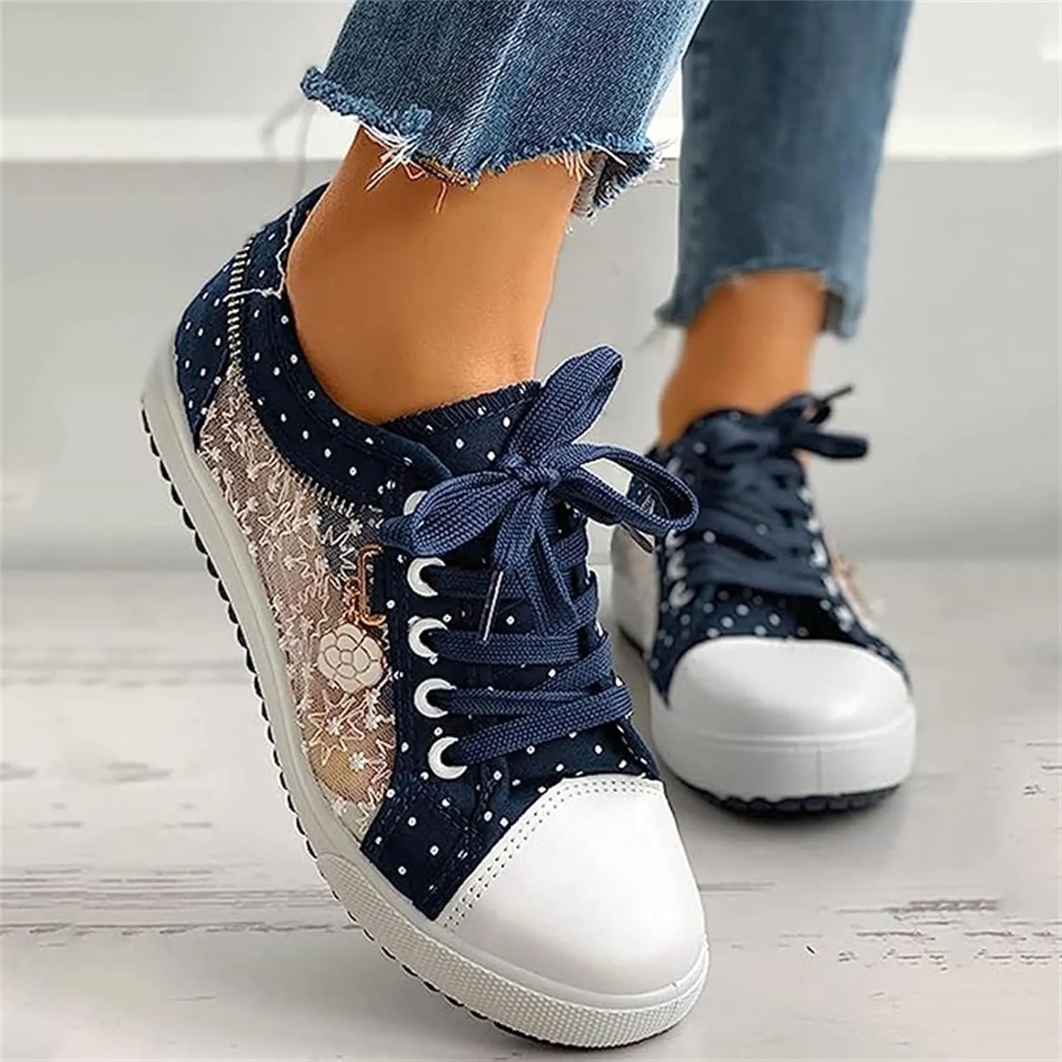 Ladmiple Sneakers For Women Slip On Wide Width Walking Shoes Fashion Dressy Casual Summer Lace Up Platform Flats Loafers