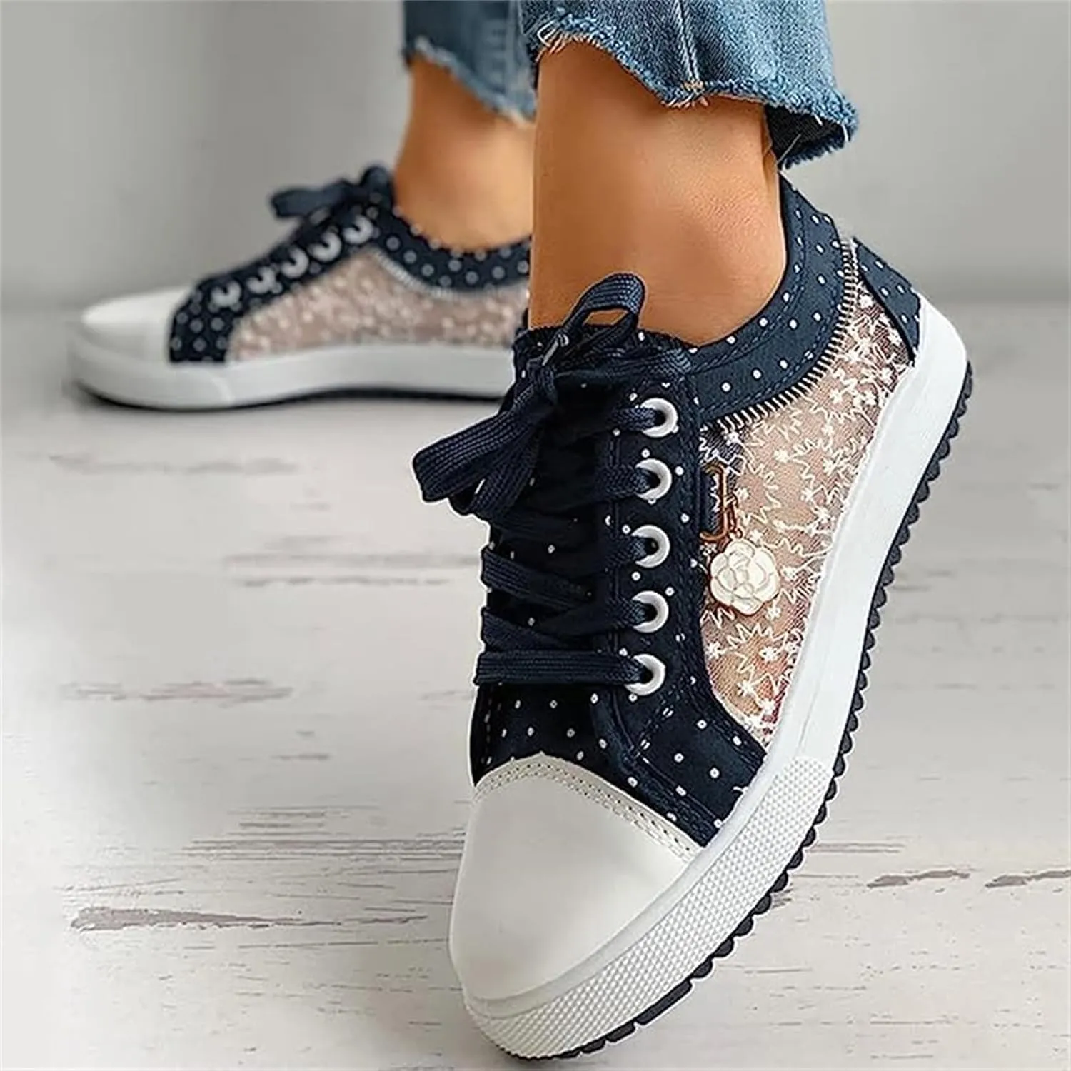 Ladmiple Sneakers For Women Slip On Wide Width Walking Shoes Fashion Dressy Casual Summer Lace Up Platform Flats Loafers