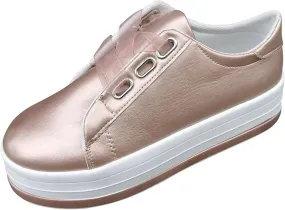 Lausiuoe Shoes for Women Sneakers Trendy Comfortable Casual Fashion Sneakers Leather Walking Shoes Slip On Flat Loafers