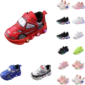 Light Up Toddler Boys Shoes Car Pattern LED Luminous Sport Sneaker, Little Fashion Soft Sole Toddler Athletic Shoe (A4-White, 10.5 Little Child)