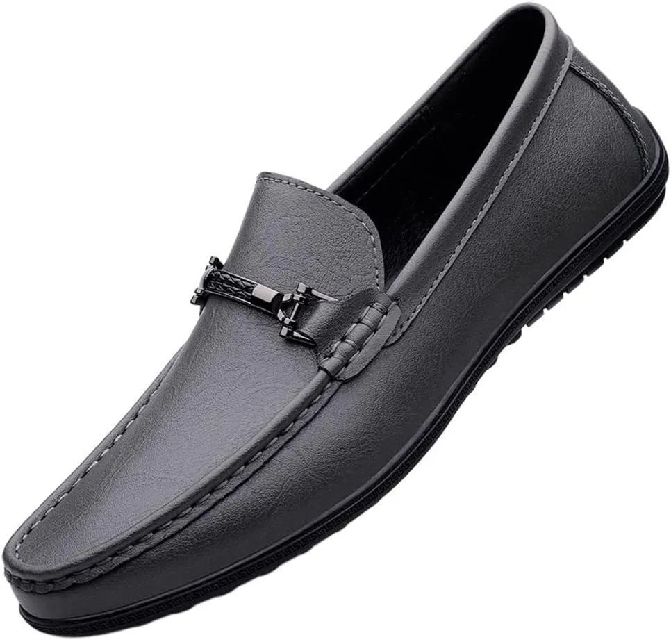 Men's Loafers Penny Loafers Solid Colors Lightweight Leather Flat Heel Lightweight Comfortable Outdoor Slip-ons(Grey,10)
