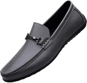 Men's Loafers Penny Loafers Solid Colors Lightweight Leather Flat Heel Lightweight Comfortable Outdoor Slip-ons(Grey,10)