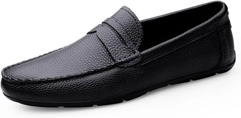 Men's Loafers Round Toe Leather Penny Loafers Flat Heel Comfortable Lightweight Party Slip-ons