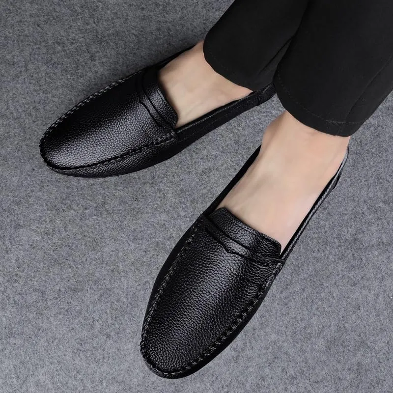 Men's Loafers Round Toe Leather Penny Loafers Flat Heel Comfortable Lightweight Party Slip-ons
