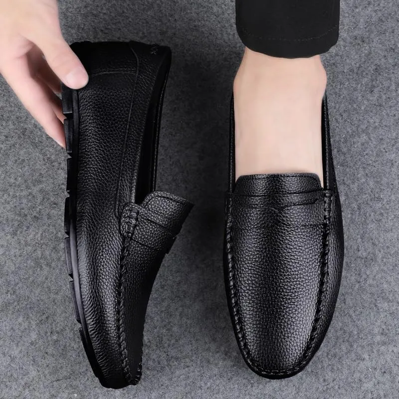 Men's Loafers Round Toe Leather Penny Loafers Flat Heel Comfortable Lightweight Party Slip-ons