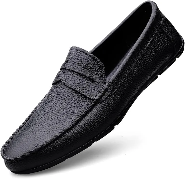 Men's Loafers Round Toe Leather Penny Loafers Flat Heel Comfortable Lightweight Party Slip-ons