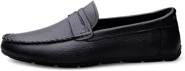 Men's Loafers Round Toe Leather Penny Loafers Flat Heel Comfortable Lightweight Party Slip-ons